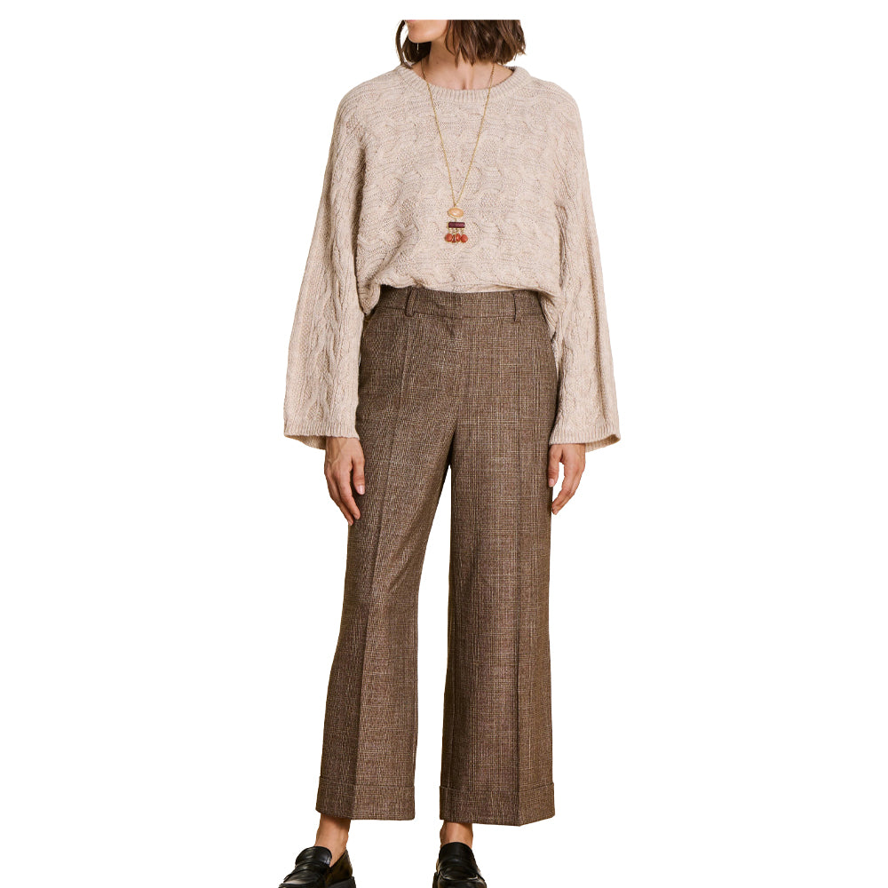 LA FEE MARABOUTEE pantalone donna principe di galles marrone/beige ENIK-P