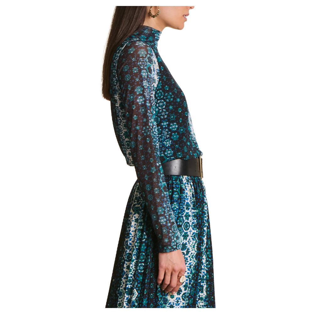 LA FEE MARABOUTEE t-shirt donna tulle stampato blu/azzurro collo lupetto EZRA-G