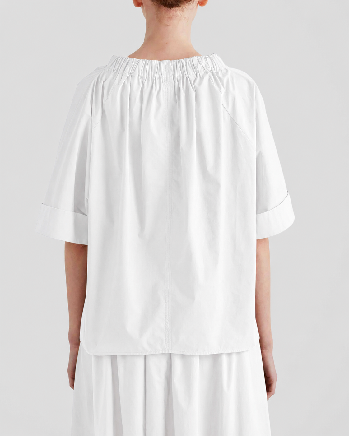 MEIMEIJ M6PA07 blusa donna cotone collo arricciato Made in Italy