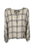 LA FEE MARABOUTEE blusa donna ecru quadri blu/cammello FE-TO-RUNE-S  MADE IN ITALY