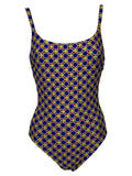 JUSTMINE costume donna intero double-face fantasia purple/rust/lime A706J 8022 MADE IN ITALY