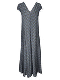 ETICI abito donna lungo fantasia celeste/marrone art A2/5714 60% viscosa 30% seta MADE IN ITALY