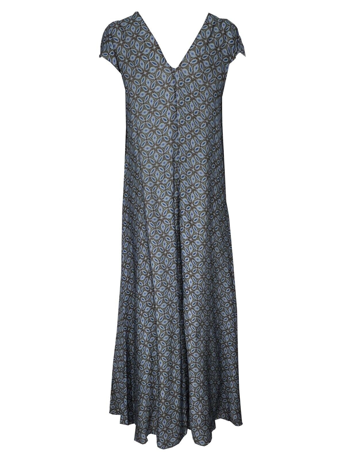 ETICI abito donna lungo fantasia celeste/marrone art A2/5714 60% viscosa 30% seta MADE IN ITALY