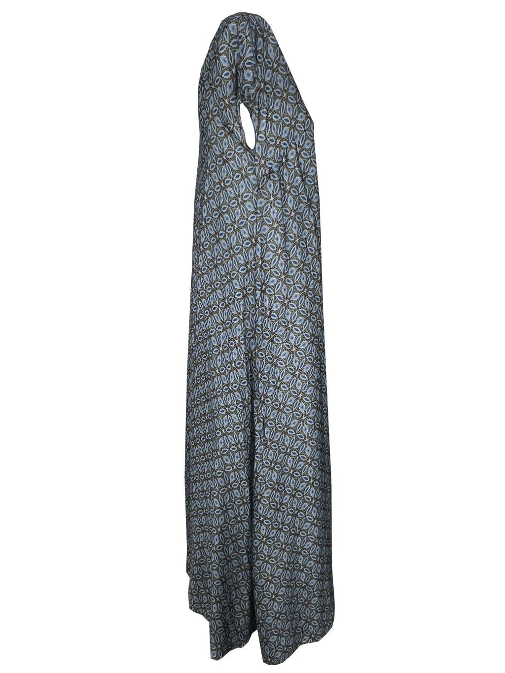 ETICI abito donna lungo fantasia celeste/marrone art A2/5714 60% viscosa 30% seta MADE IN ITALY