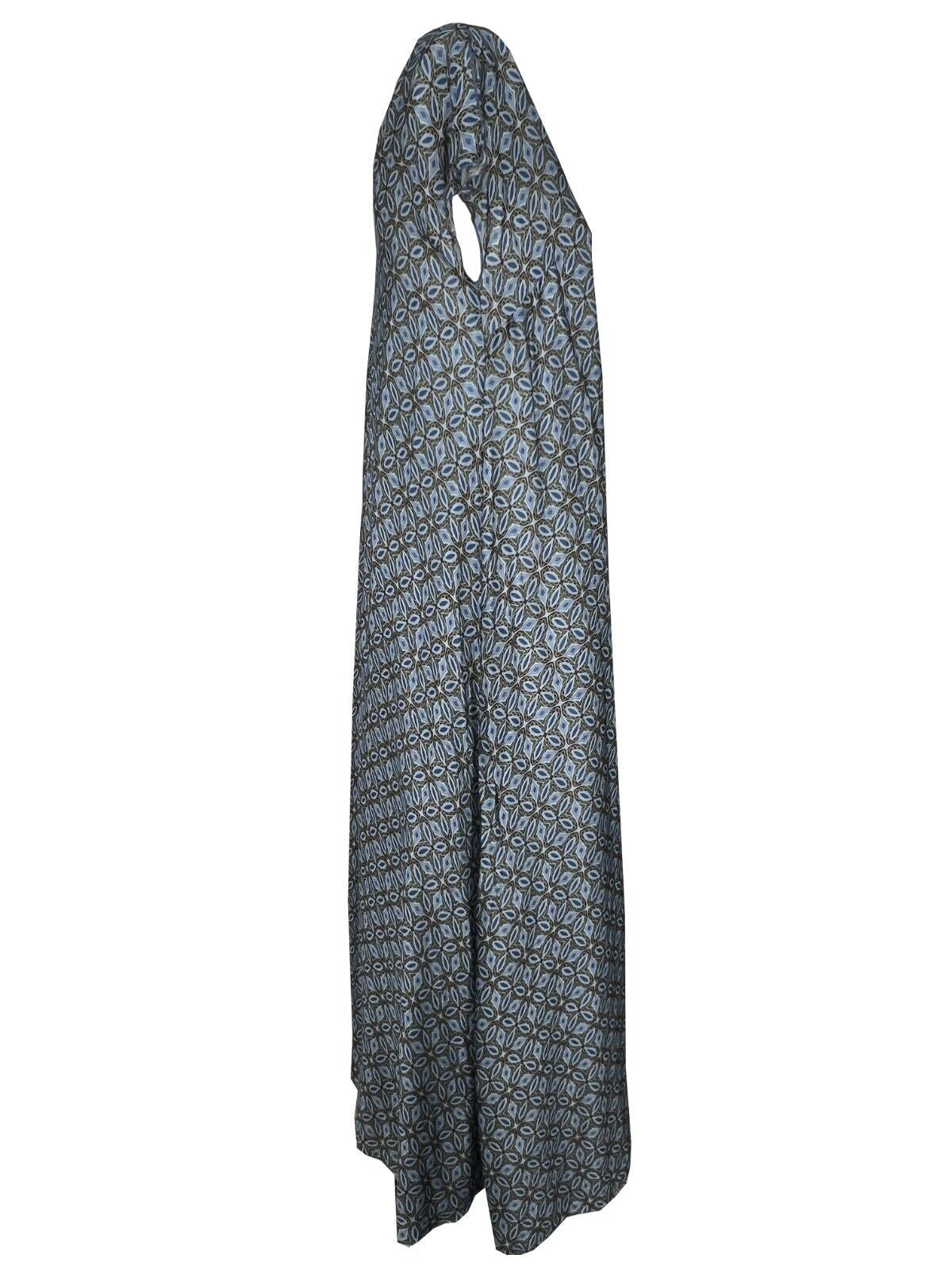 ETICI abito donna lungo fantasia celeste/marrone art A2/5714 60% viscosa 30% seta MADE IN ITALY
