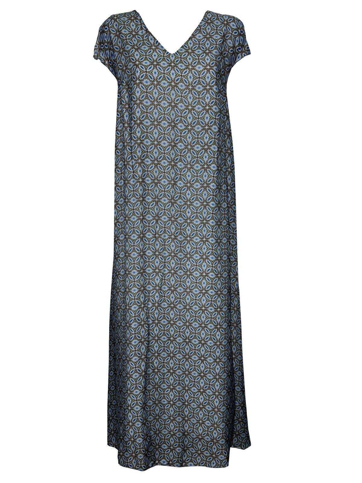 ETICI abito donna lungo fantasia celeste/marrone art A2/5714 60% viscosa 30% seta MADE IN ITALY