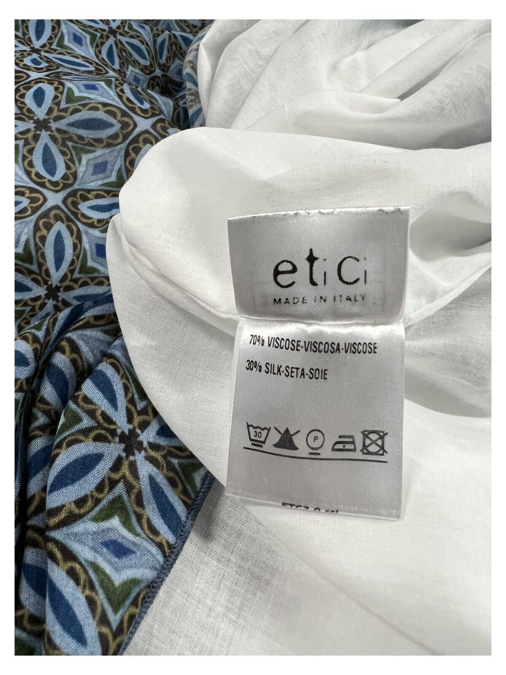 ETICI abito donna lungo fantasia celeste/marrone art A2/5714 60% viscosa 30% seta MADE IN ITALY