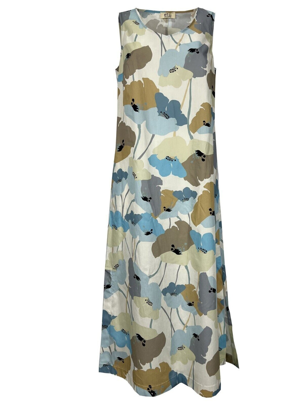 ETICI abito donna senza maniche celeste/beige A2/5704 100% cotone MADE IN ITALY