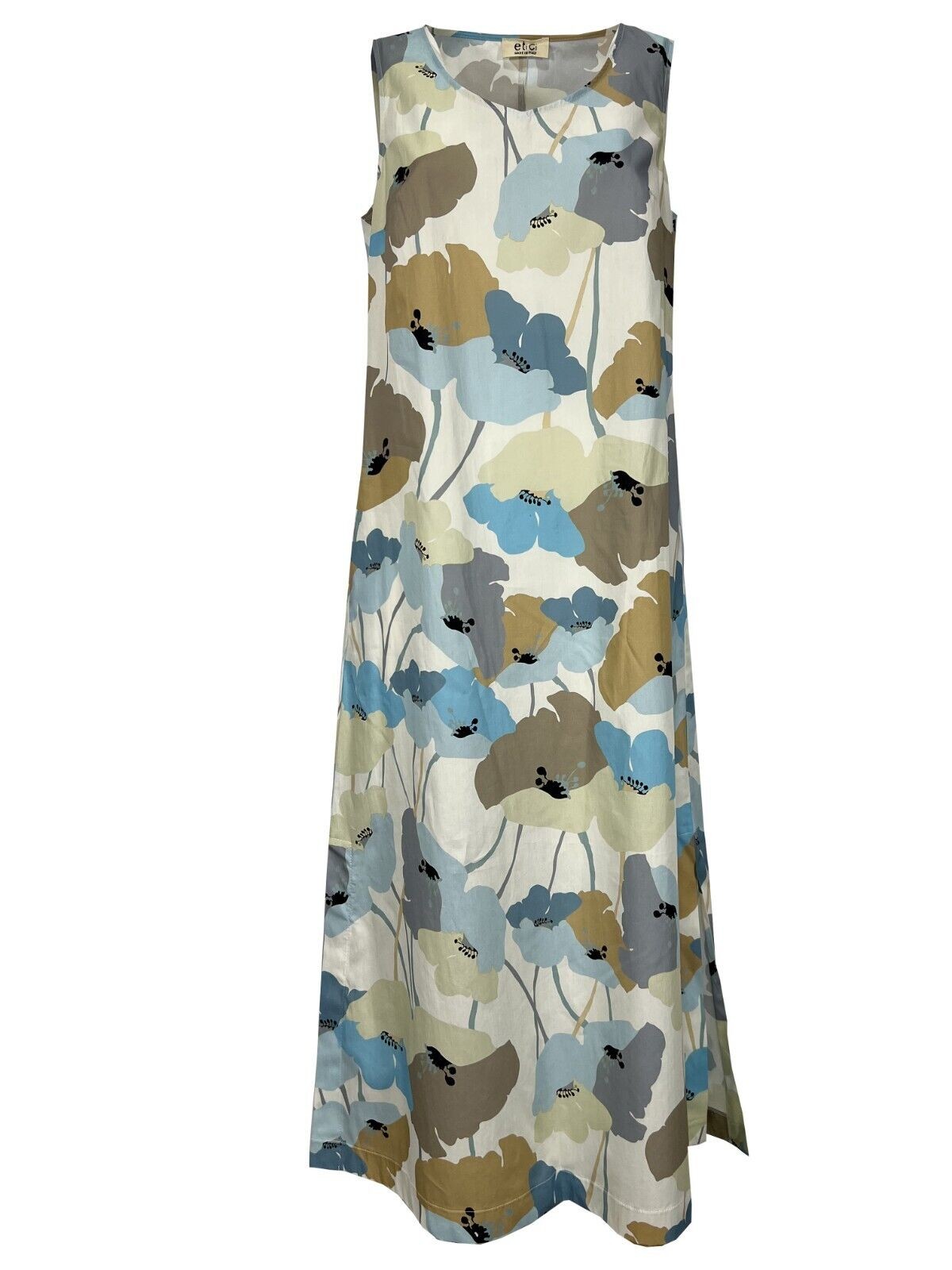 ETICI abito donna senza maniche celeste/beige A2/5704 100% cotone MADE IN ITALY