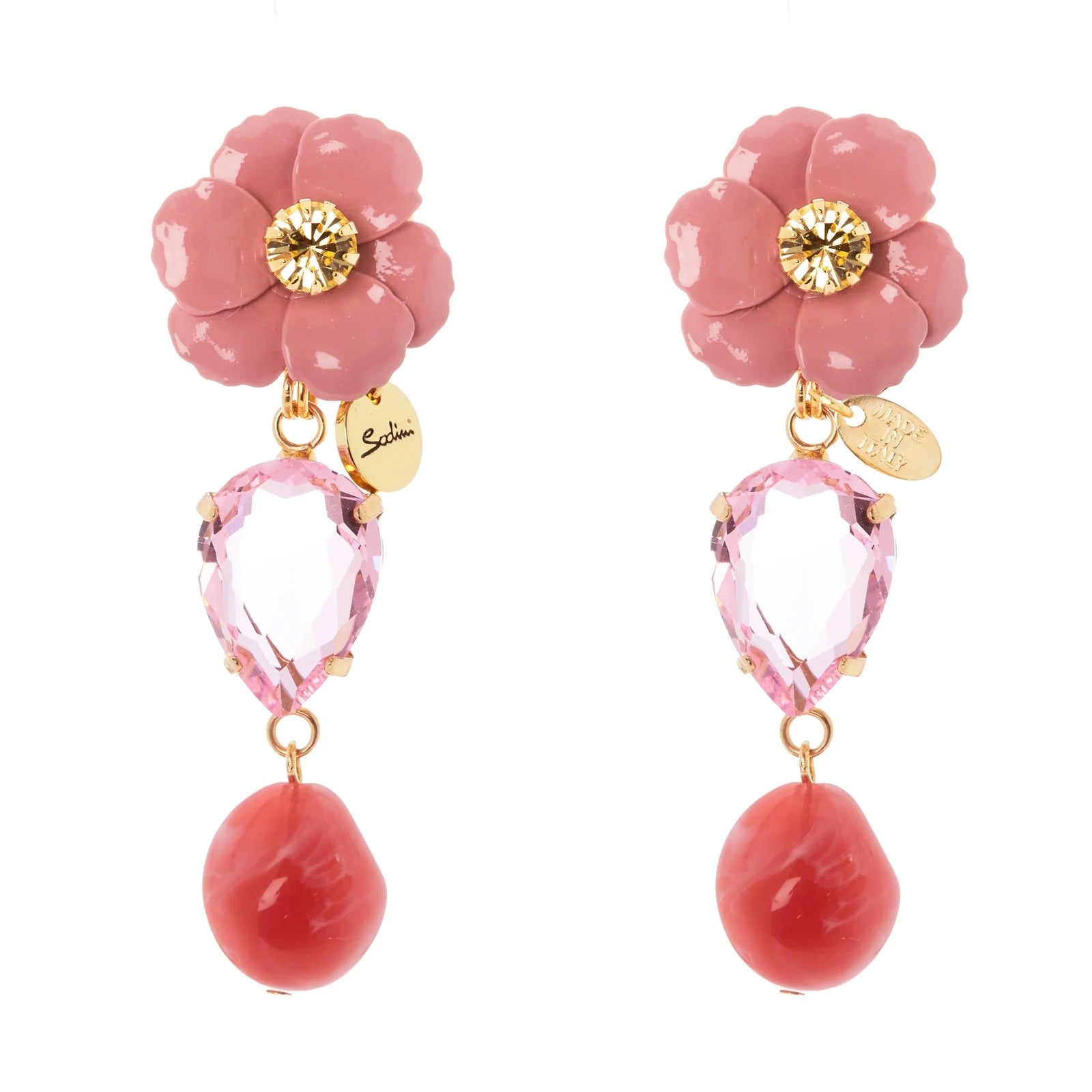 Sodini Orecchini Santa Margherita 331443 Rosa con Fiore e Pendenti a Cascata