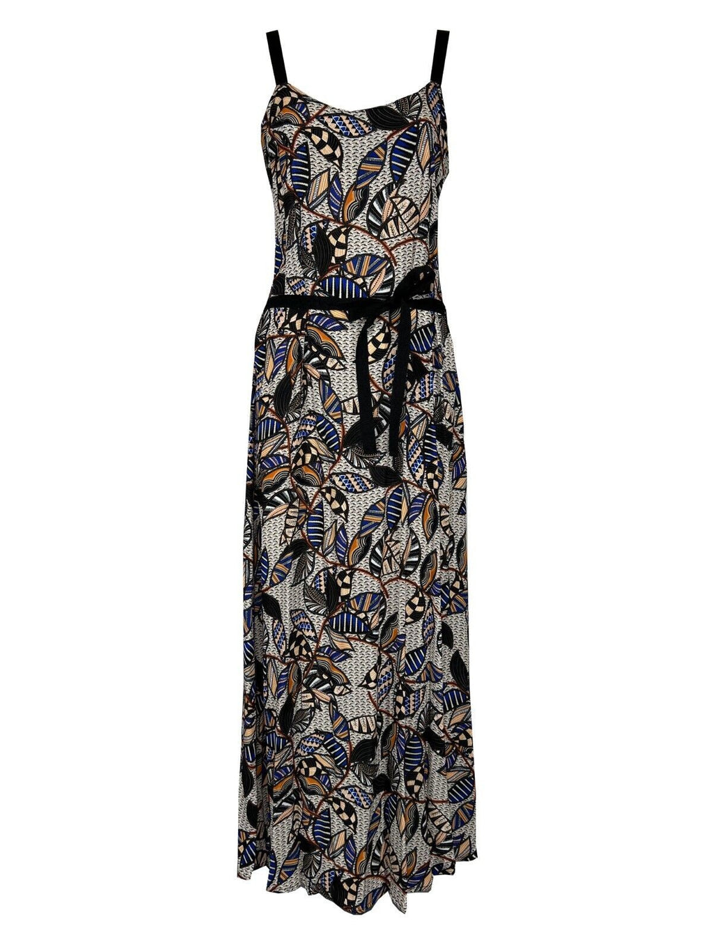 LA FEE MARABOUTEE abito donna lungo fantasia nero/arancio/bluette FF-RO-LIDIJA-F 100% viscosa MADE IN ITALY