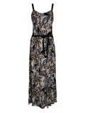LA FEE MARABOUTEE abito donna lungo fantasia nero/arancio/bluette FF-RO-LIDIJA-F 100% viscosa MADE IN ITALY