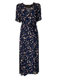 LA FEE MARABOUTEE abito donna lungo fantasia floreale blu/rosso FF-RO-SADIO-F 100% viscosa MADE IN ITALY