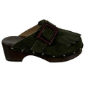 ANTIDOTI zoccolo donna scamosciato verde con frange FIBBY VE  100% pelle MADE IN ITALY