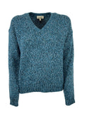 LA FEE MARABOUTEE maglia donna a v  petrolio melange TOUXI MISTO LANA MADE IN ITALY