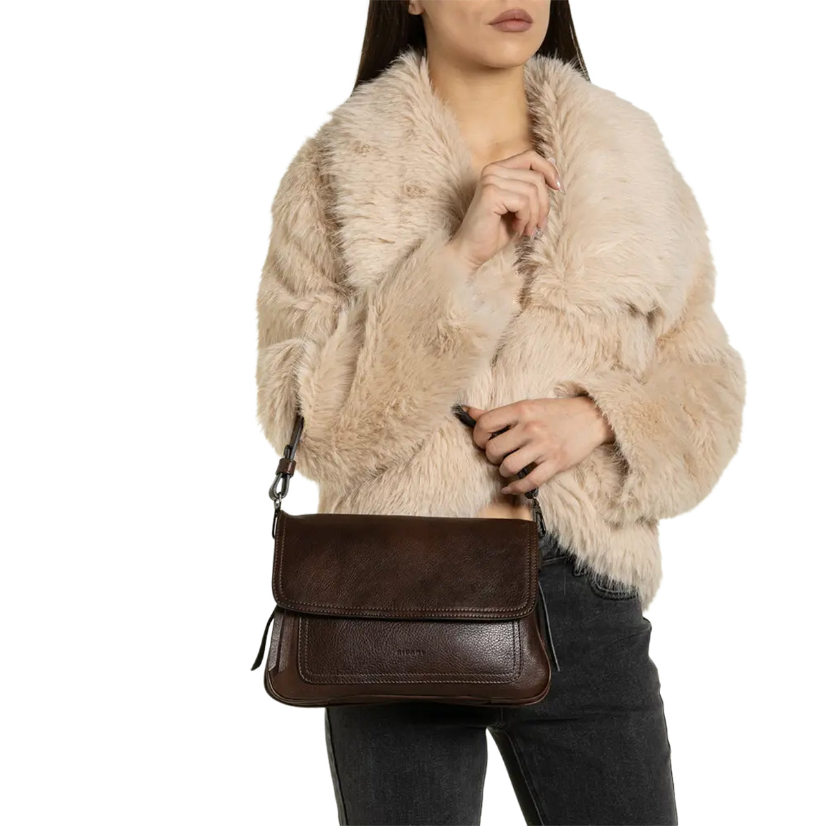 RIPANI Kora 3627MF Borsa a Spalla M Marrone in Pelle Effetto Invecchiato Made in Italy
