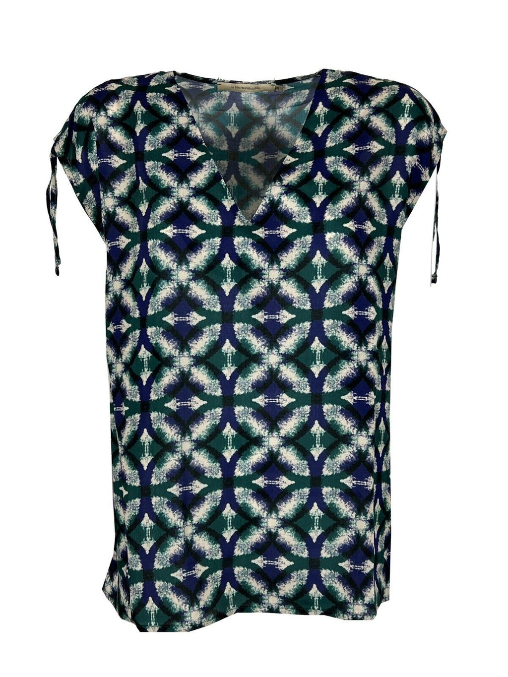 LA FEE MARABOUTEE blusa donna fantasia blu/verde FF-TO-BISMA-S MADE IN ITALY