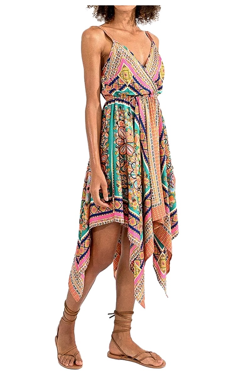 MOLLY BRACKEN abito donna spalline stampa foulard multicolor N264CE 100% poliestere
