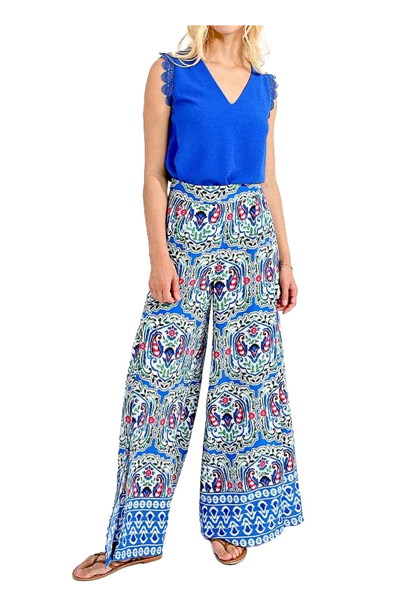 MOLLY BRACKEN pantalone donna palazzo fantasia turchese multicolor LA1484ACE 100% poliestere