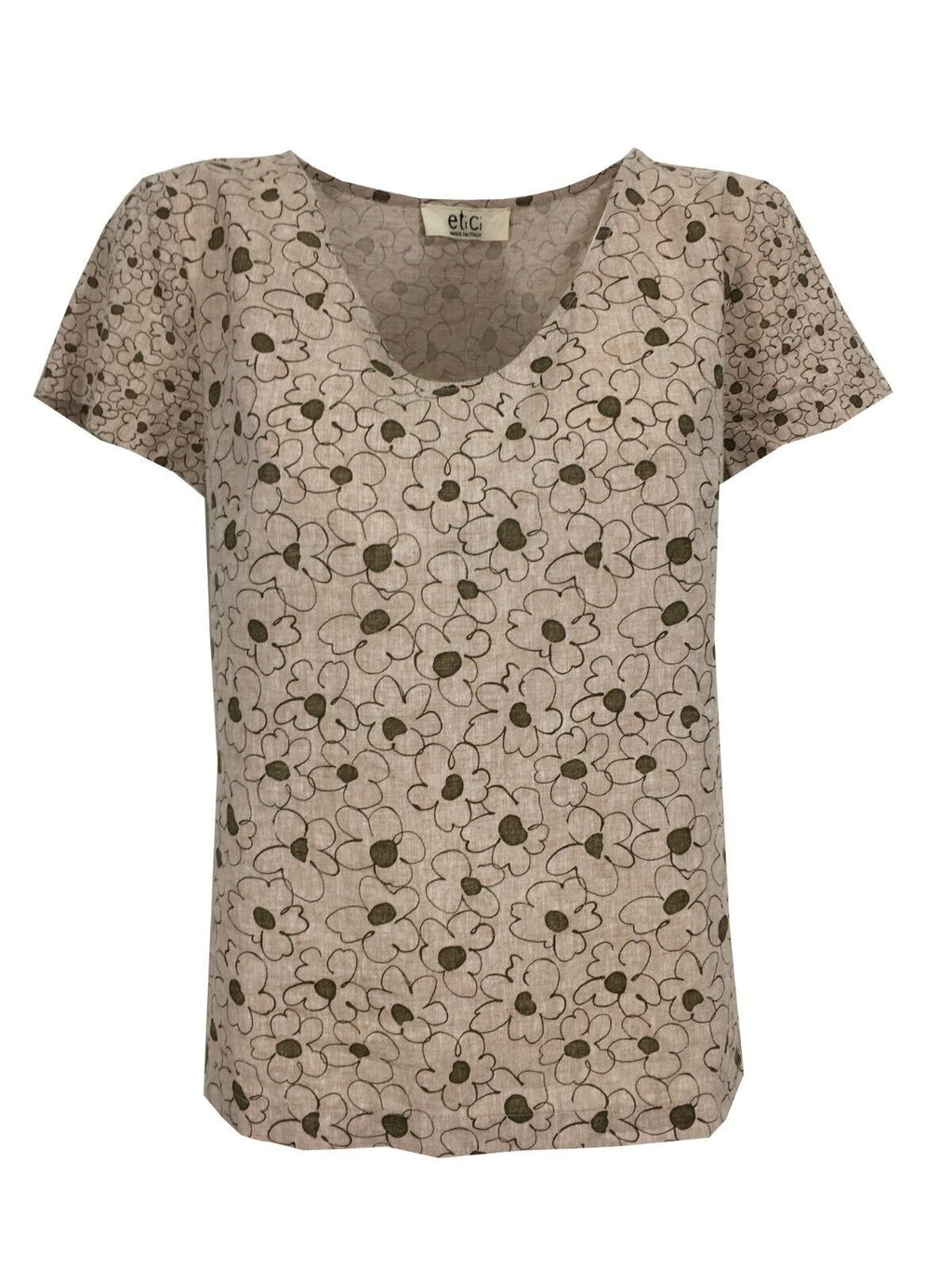 ETICI blusa donna fantasia fiori E1/3848 50% cotone 50% lino MADE IN ITALY