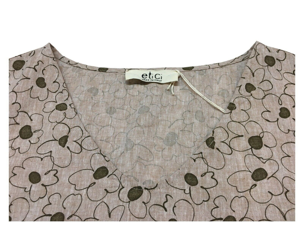ETICI blusa donna fantasia fiori E1/3848 50% cotone 50% lino MADE IN ITALY