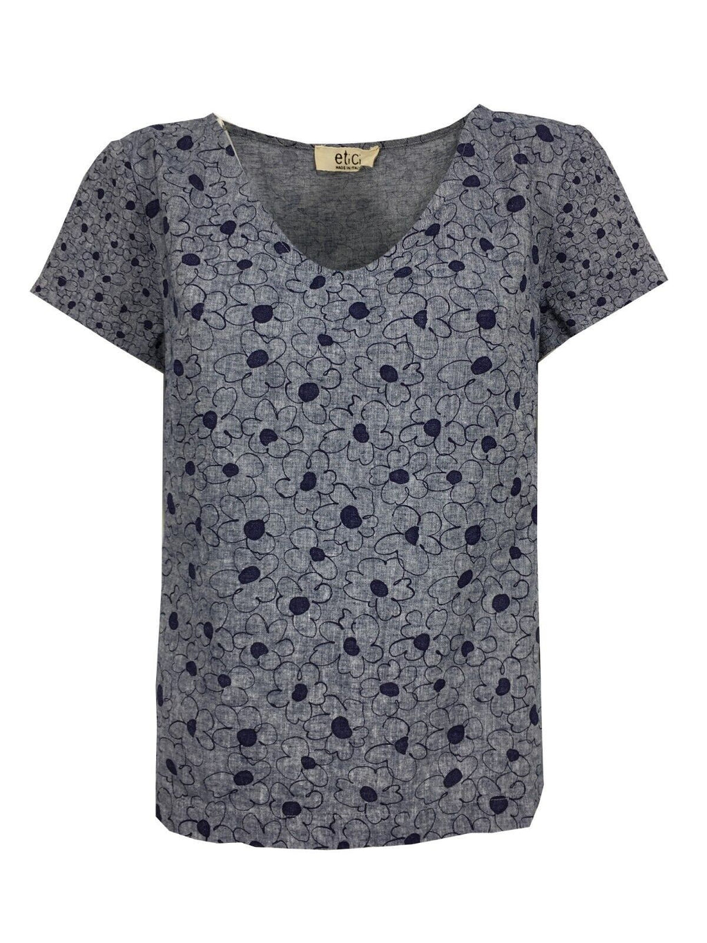 ETICI blusa donna fantasia fiori E1/3848 50% cotone 50% lino MADE IN ITALY