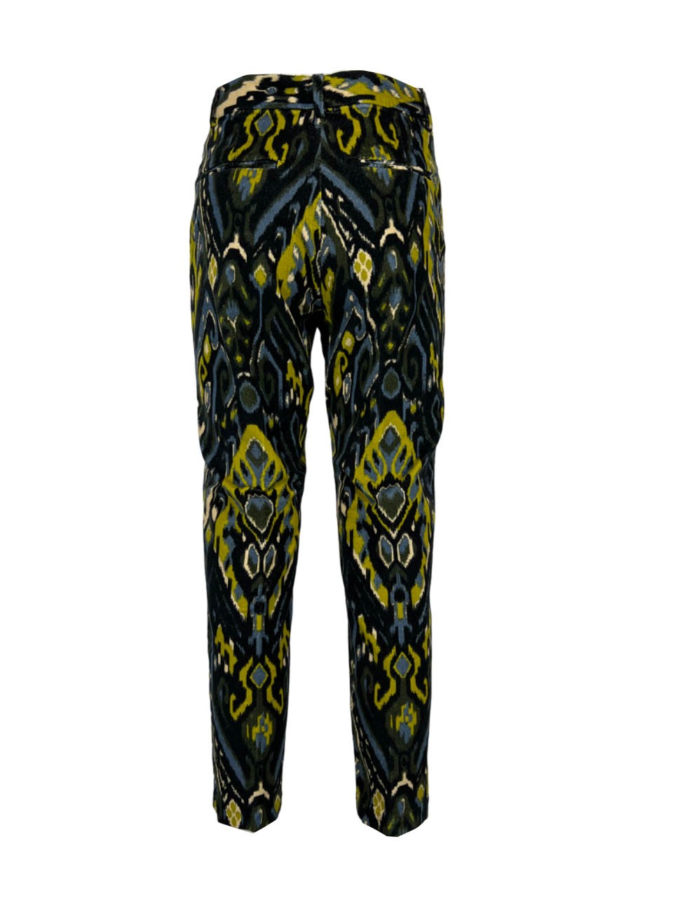 MYTHS pantalone donna slim velluto liscio fantasia blu/lime WD07 431 MADE IN ITALY