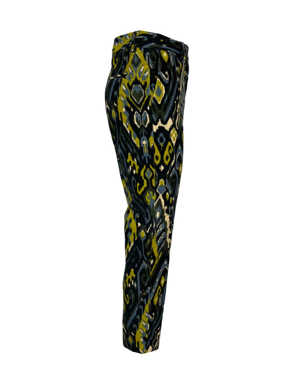 MYTHS pantalone donna slim velluto liscio fantasia blu/lime WD07 431 MADE IN ITALY