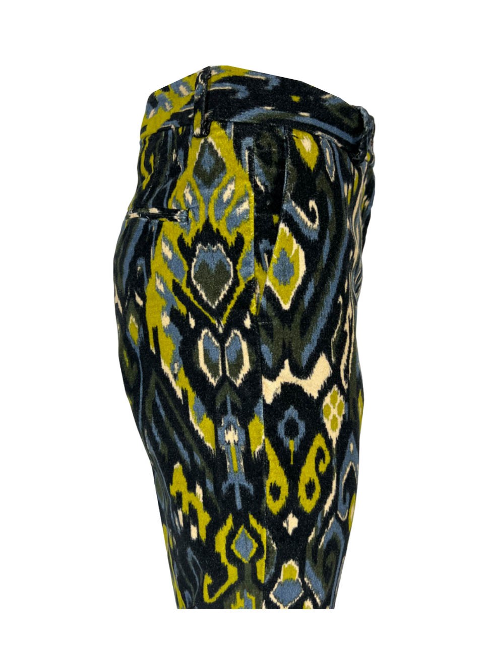 MYTHS pantalone donna slim velluto liscio fantasia blu/lime WD07 431 MADE IN ITALY