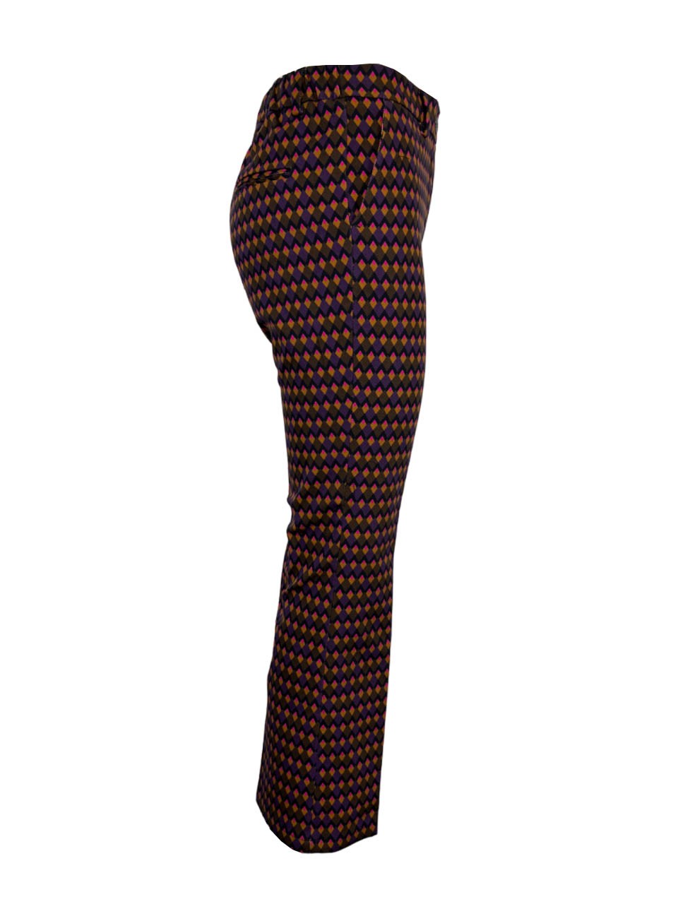 MYTHS pantalone donna trombetta fantasia viola/marrone WD02 430 MADE IN ITALY