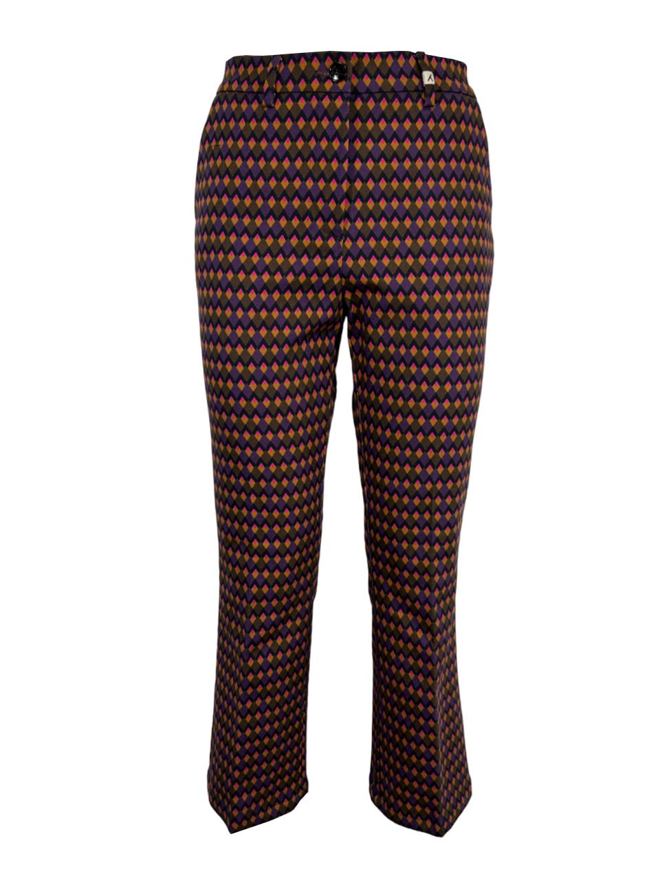 MYTHS pantalone donna trombetta fantasia viola/marrone WD02 430 MADE IN ITALY