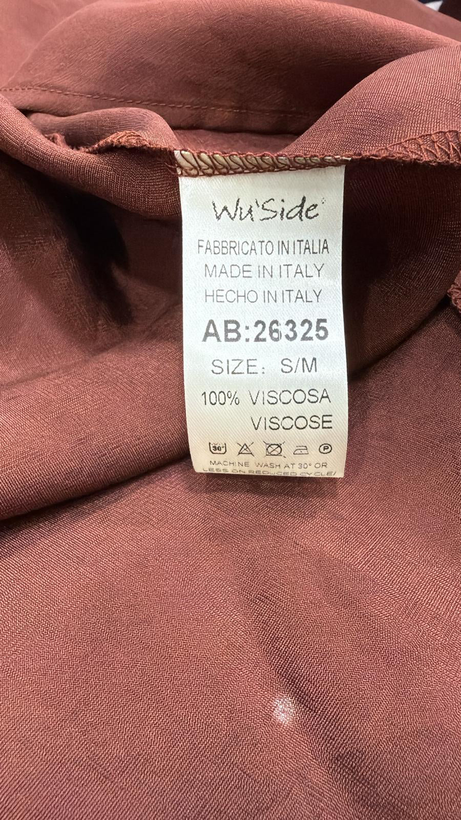 WU’SIDE abito lungo donna con spalline marrone art. AB 26325 in viscosa Made in Italy
