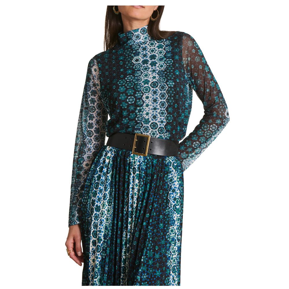 LA FEE MARABOUTEE t-shirt donna tulle stampato blu/azzurro collo lupetto EZRA-G