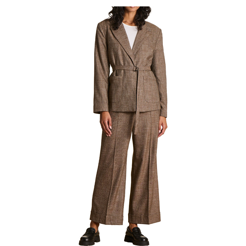 LA FEE MARABOUTEE giacca donna con cintura principe di Galles marrone/beige ENEKO-P