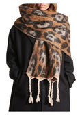 LA FEE MARABOUTEE maxi sciarpa donna stampa animalier nero/cammello ZEO