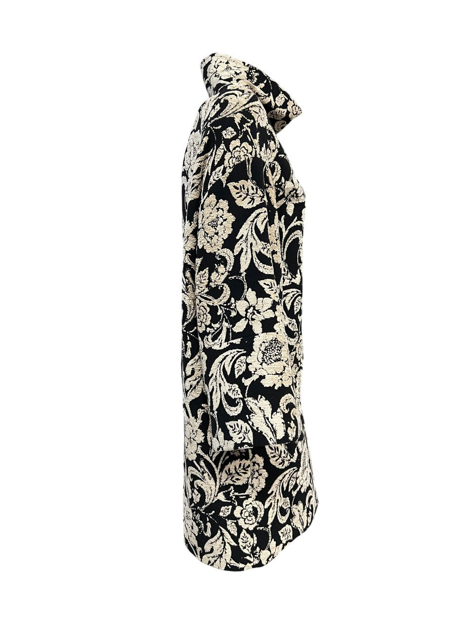 GUTTHA MILANO giaccone donna damascato nero fiori ecru GUT24077 PASU MADE IN ITALY