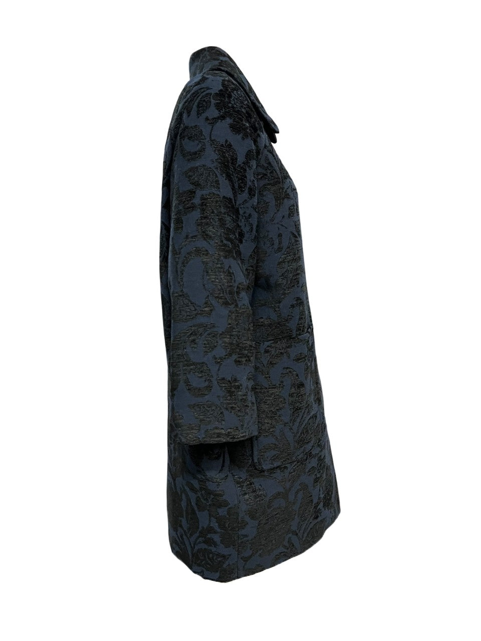 GUTTHA MILANO cappotto donna damascato blu fiori neri GUT24069 PASU MADE IN ITALY