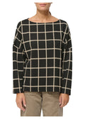 HUMILITY blusa donna jersey pesante nera quadri beige CIKAO
