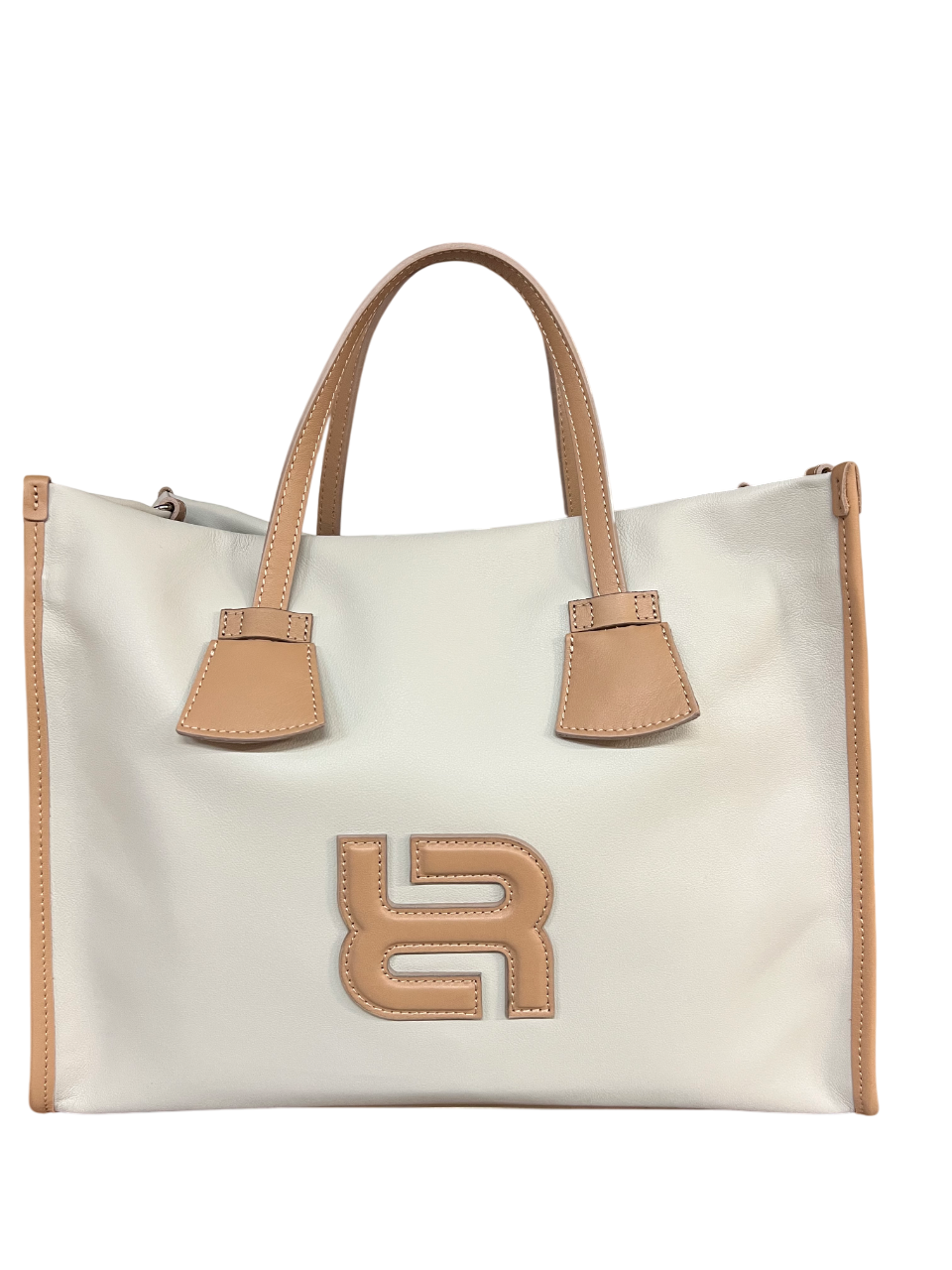 RIPANI borsa donna bicolore perla/nocciola con logo in contrasto E621LL ALDA 100% pelle MADE IN ITALY