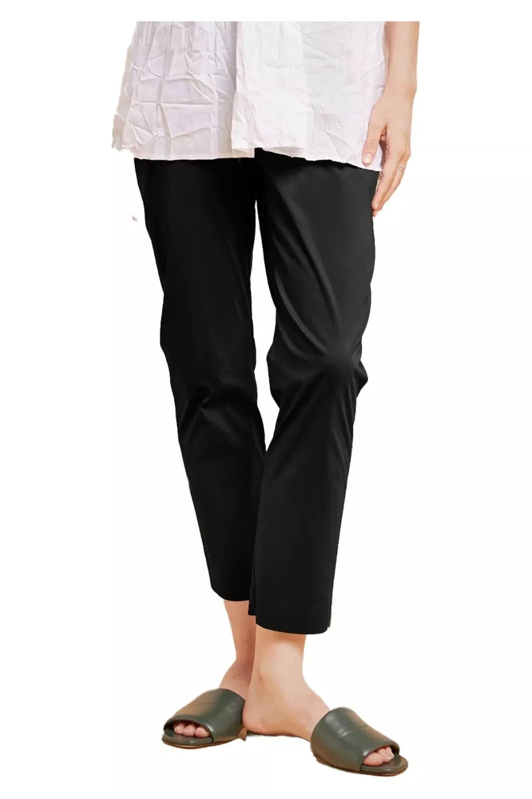 LIVIANA CONTI Leggings in popeline stretch neri con piccoli spacchi al fondo CNTK37 LIVI made in Italy