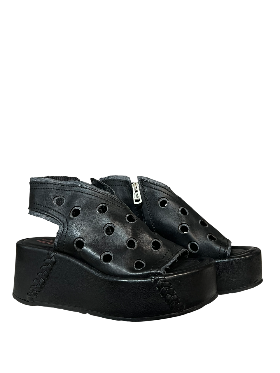 A.S. 98 scarpa donna con buchi nera/smoke aperta in punta e al tallone  B99006 100% pelle