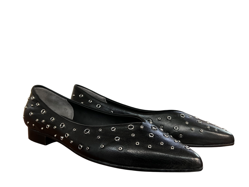 UPPER CLASS ballerina pelle nera con borchie argento a punta 4101 MADE IN ITALY