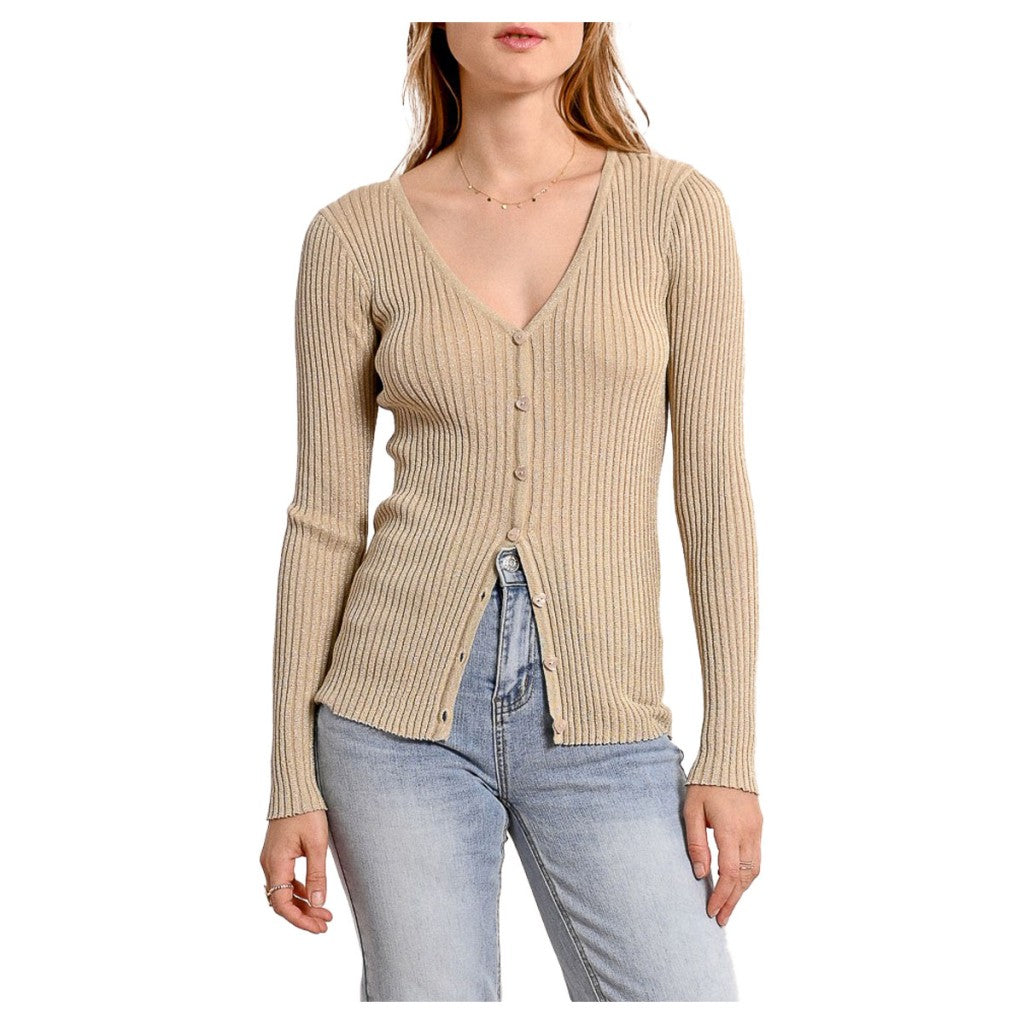 MOLLY BRACKEN cardigan donna beige/oro E1337DP 75% viscosa 16% poliestere 9% fibra metallica