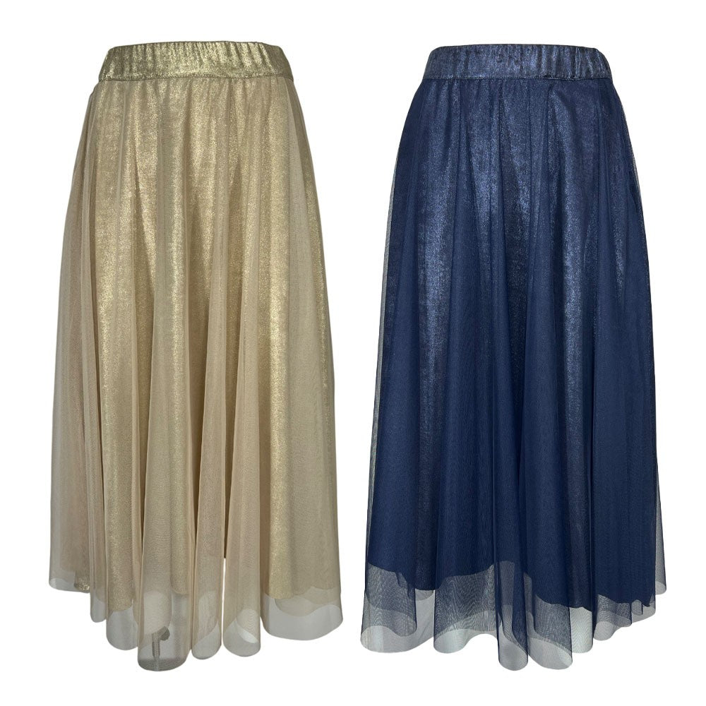 ORIMUSI gonna donna bimateriale tulle e tessuto laminato PALMA MADE IN ITALY