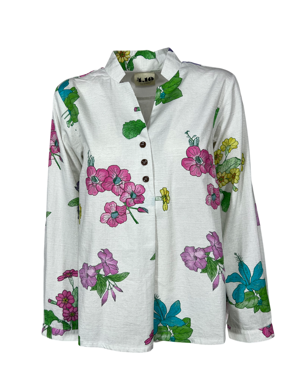 4.10 by BottegaChilometriZero camicia donna fantasia floreale bianco/multicolor DD25214 E58 MADE IN ITALY