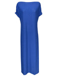 FEELING by JUSTMINE abito donna lungo svasato jersey traforato azzurro E2800 6096 MADE IN ITALY