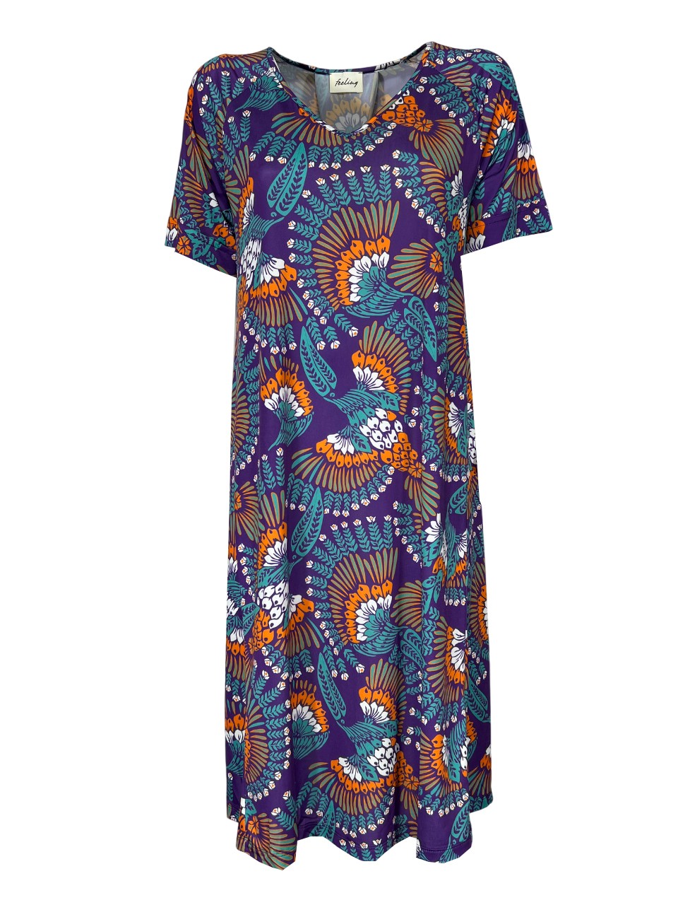 FEELING by JUSTMINE abito donna svasato viola/multicolor E2736 6104 MADE IN ITALY