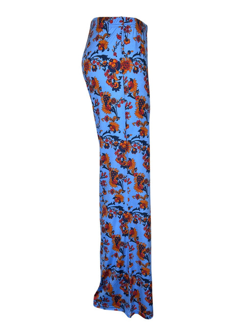 FEELING by JUSTMINE pantalone jersey fantasia floreale azzurro/multicolor E2624 6100 MADE IN ITALY