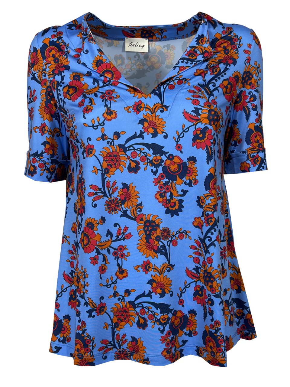 FEELING by JUSTMINE maglia jersey azzurro/multicolor E2724 6100 MADE IN ITALY