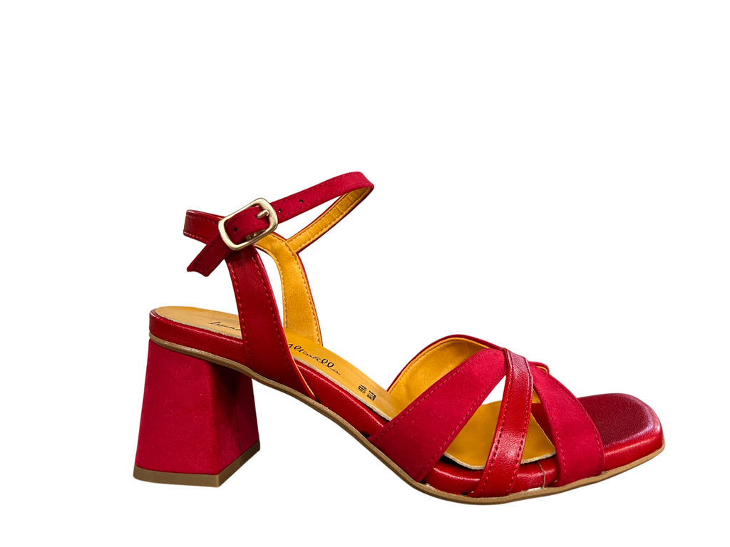 LUCREZIA D’ALTAVILLA sandalo rosso ecopelle/tessuto effetto camoscio 6221 MADE IN ITALY